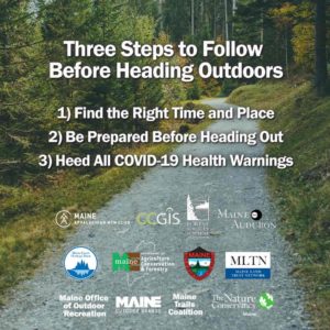 Graphic showing the three steps to take before heading outdoors to keep yourself and others safe from COVID-19